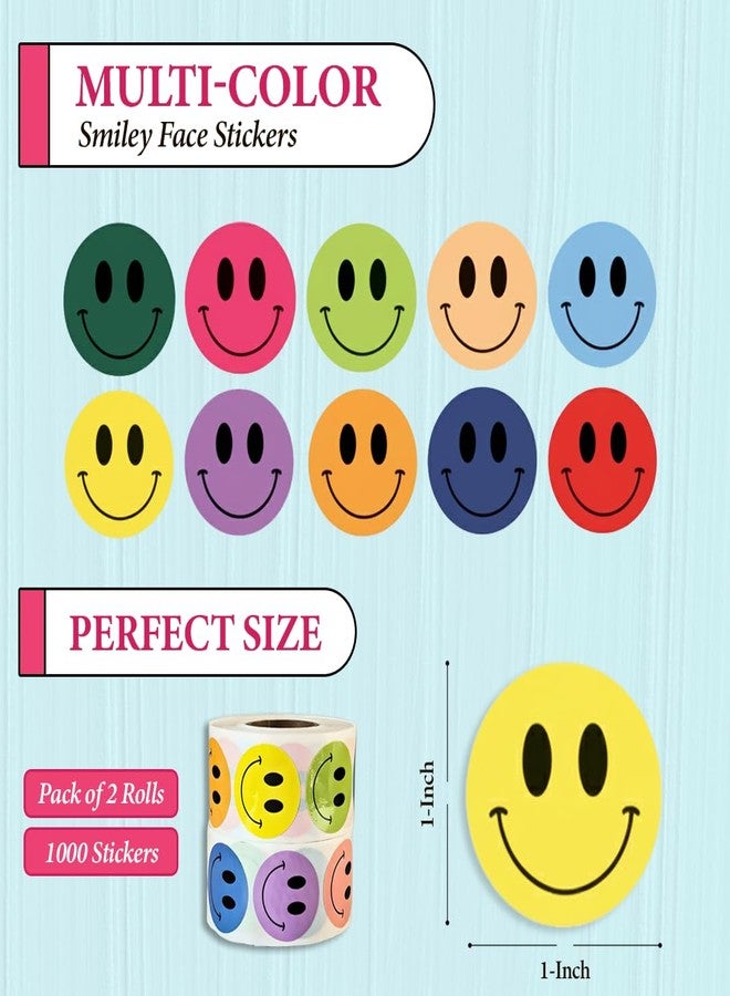 IBAKE 1000PCS Multi-Color Smiley Face Stickers - 2 Rolls of 500 Happy Face Labels for Teachers, Behavior Charts, Classroom Rewards & Kids Crafts - Image 2